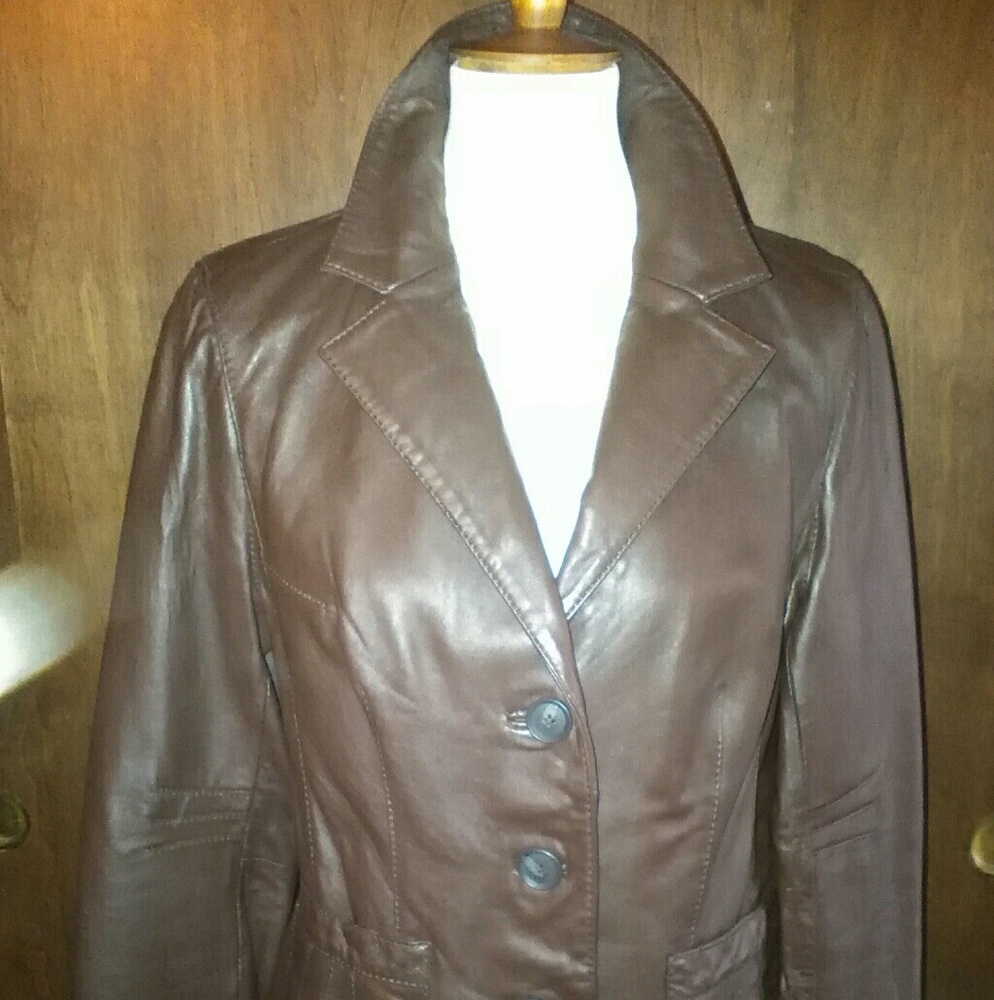 Chocolate brown leather blazer euc